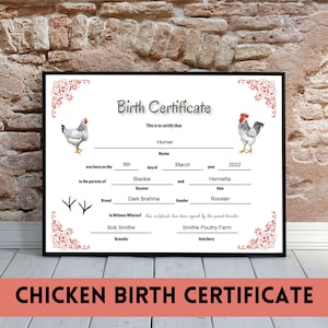 Histórico de aves para impressão | Registro de criador de galinhas | Certidão de nascimento | Quarto infantil | Projeto 4H | Download instantâneo | Personalize você mesmo