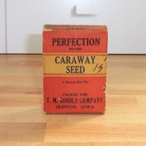 Antique Spice Box - Perfection Caraway Seed - Vintage Advertising - Spice Containers - Primitive Kitchen - Gift For Cook - Rare Spice Box
