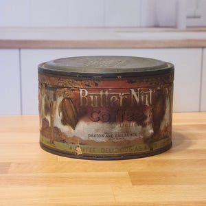 Vintage Coffee Can - Butter Nut - Paper Label Can - Coffee Primitive - Kitchen Collectible - Antique Coffee Can - Farmhouse Decor