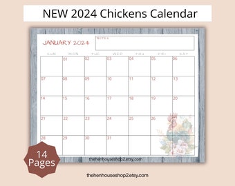 Calendrier de poulet 2024 - 14 pages - Imprimable - Organisation du temps - Téléchargement numérique - Suivi mensuel - Planificateur quotidien - Planificateur de bureau