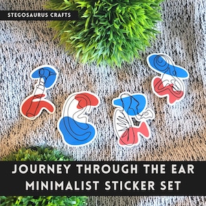 Journey through the ear sticker set - otoscope, outer ear, middle ear, inner ear