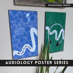 Squiggly Line Audiology Poster Set | Be Kind to All Kinds Hearing Aid Art or Bone Conduction Humor | Audiologist Gift, Clinic Decor