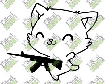 Vector - Cute Cat with AR15 Gun - Digital Download