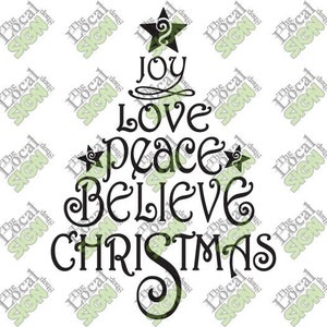 Vector - Joy Love Peace Believe Christmas Tree - Descarga Digital