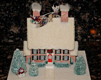 Handmade Glitter House, Decorated Christmas House, Brick Glitter House, Christmas Village House, Putz House, Handmade Paper House, Xmas