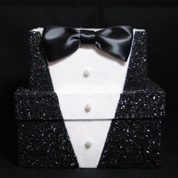 Tuxedo Gift Box, Groom's Gift Box, Groomsmen Gift Box, Tuxedo Box, Black Glitter Box, Wedding, Glitter Gift Box