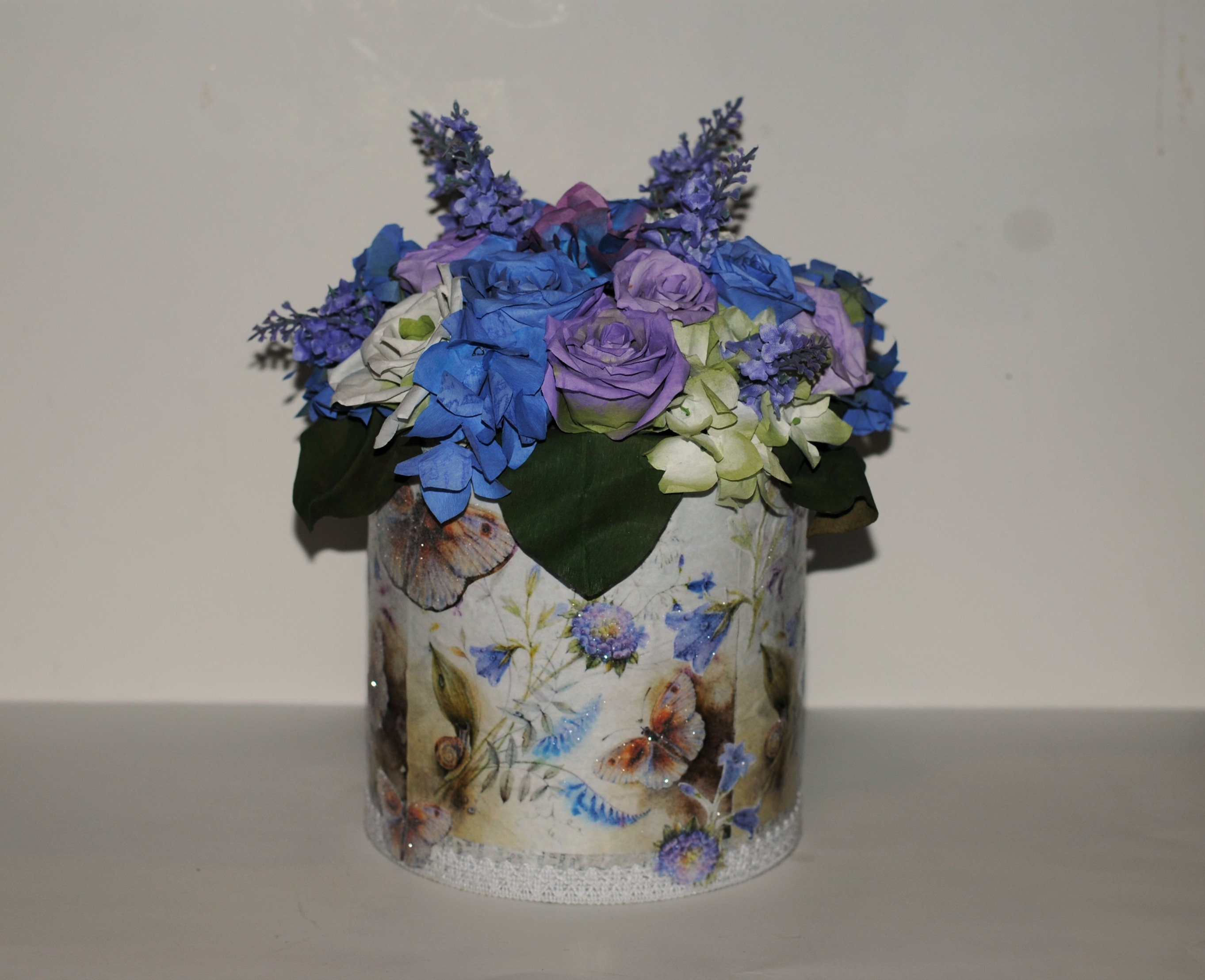 Altered Decorated Tin Can of Flowers Handmade Paper Flowers Etsy