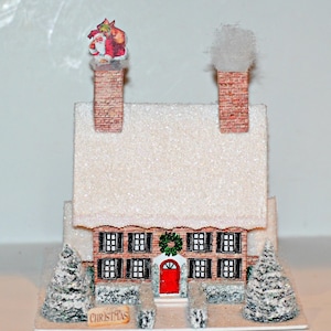 Handmade Glitter House, Decorated Christmas House, Sparkly Brick Glittered House, Christmas Village, Handmade Putz, 6 by 5 inches, Holidays