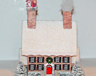 Handmade Glitter House, Decorated Christmas House, Sparkly Brick Glittered House, Christmas Village, Handmade Putz, 6 by 5 inches, Holidays