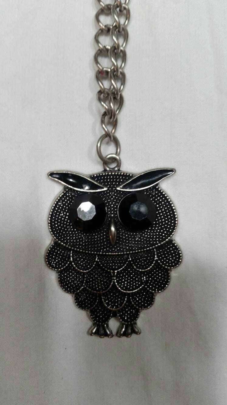 Collier Cuir Noir Avec Pendentif Hibou Métal Argenté - Bijoux Unisexe - Neuf Avec étiquettes