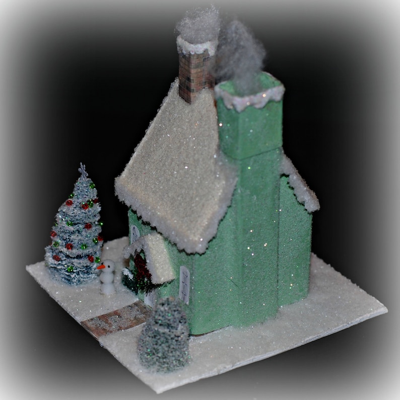 Glitter House Handmade Green Glitter House Christmas Village Etsy