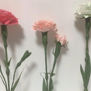 Carnations, Handmade Custom Paper Carnations, Bendable on Wire, Single, Double Flowers, Any Color You Want, 10&quot; tall