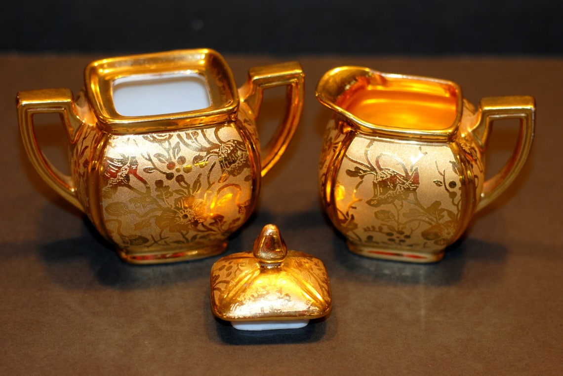 Gold Sugar and Creamer Set Osborne 22KT Gold Creamer Set Etsy