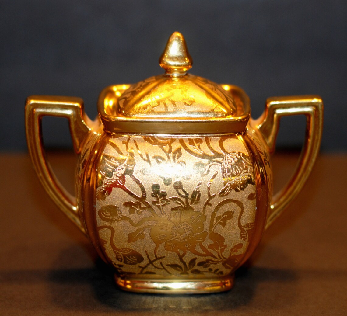 Gold Sugar and Creamer Set Osborne 22KT Gold Creamer Set Etsy