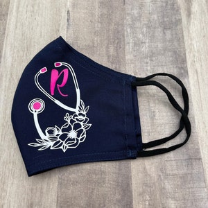 Floral Stethoscope Monogram Mask | Nurse Mask Gift | Medical Field Gift