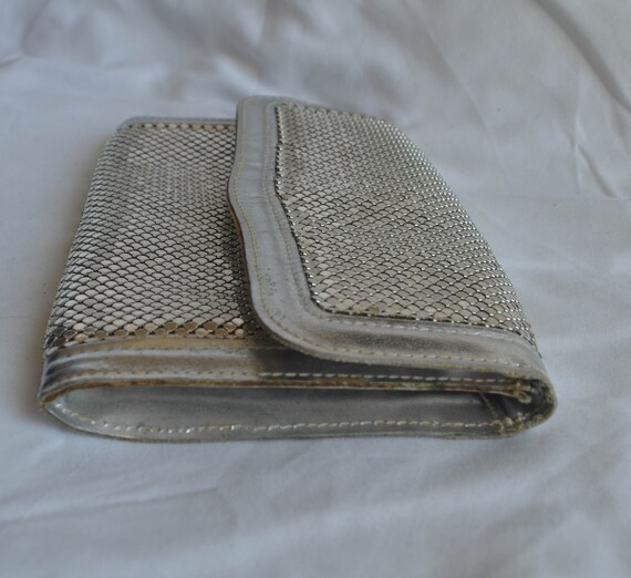Whiting and Davis Metal Mesh Silver Fold Over Clu… - image 3