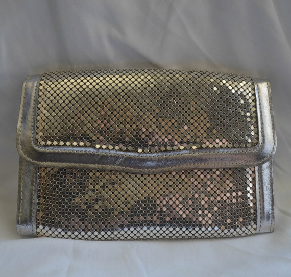 Whiting and Davis Metal Mesh Silver Fold Over Clu… - image 1