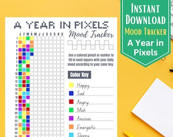 A Year in Pixels Mood Tracker Printable, Yearly Mood Tracker, Planner Insert, Bullet Journal Insert,