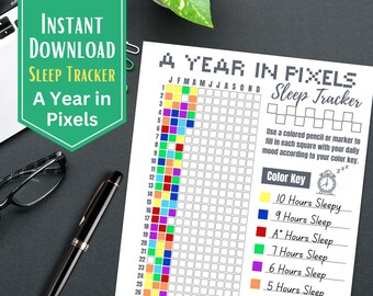 A Year in Pixels Sleep Tracker, Yearly Sleep Tracker, Planner Insert, Bullet Journal Insert, Sleep Tracker Printable, Health Tracker