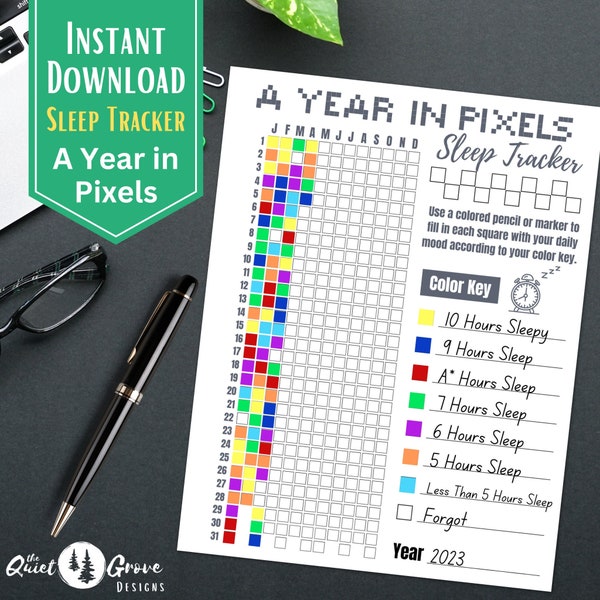 A Year in Pixels Sleep Tracker, Yearly Sleep Tracker, Planner Insert, Bullet Journal Insert, Sleep Tracker Printable, Health Tracker