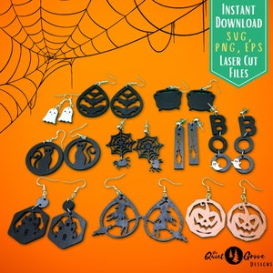 10 Halloween Earrings Laser Cut File Bundle, Spooky fun designs, Laser cut files, Earring SVGs, Halloween Jewelry Svg, laser, glowforge
