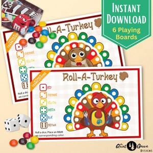 Rollen Sie ein Truthahn druckbares Würfelspiel, Thanksgiving-Spiel, Kinder-Danksagungs-Spiel, Thanksgiving druckbar, Truthahn-Spiel