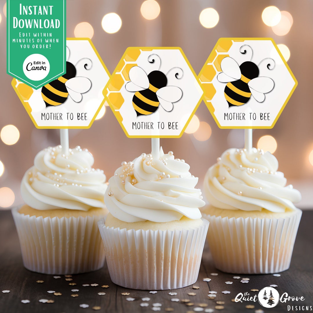 Editable, Mother to BEE Baby Shower Cupcake Toppers, Mother to BEE Baby ...