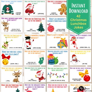 42 Weihnachten Lunchbox Witze für Kinder, druckbare Lunchbox Witze und Notizen, lustige Witze für Kinder, sofortiger Download
