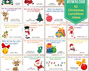 42 Christmas Lunchbox Jokes for Kids, Printable Lunchbox Jokes, and Notes, Funny Jokes for Kids Lunches, Instant Download,