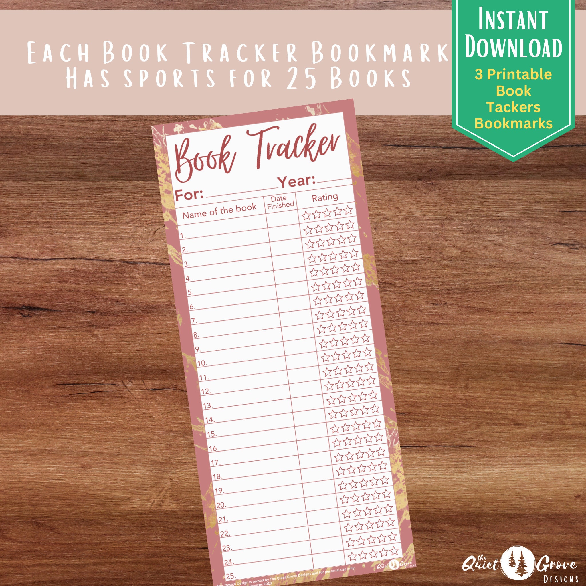 Book Tracker Printable Bookmark, Instant Download, Reading Tracker ...