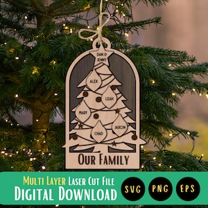 Family Christmas Tree Ornament Laser Cut File, Family Ornament, Christmas Tree Ornament, Laser Cut File, SVG File, Glowforge, xTool, Cricut