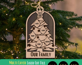 Family Christmas Tree Ornament Laser Cut File, Family Ornament, Christmas Tree Ornament, Laser Cut File, SVG File, Glowforge, xTool, Cricut