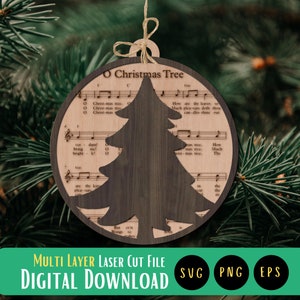 O Arquivo de corte a laser de enfeite de música de árvore de Natal, enfeite de madeira, download instantâneo, SVG, Glowforge, xTool, Cricut, arquivo de corte SVG de ornamento