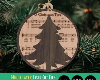 O Christmas Tree Music Ornament Laser Cut File, Wood Ornament, Instant Download, SVG, Glowforge, xTool, Cricut, Ornament SVG Cut File