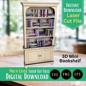 3D Mini Bookshelf SVG, Multi-Layered Laser Cut File, Mini Bookshelf Laser Cut File, Glowforge SVG, xTool SVG, Mini Bookshelf Design File