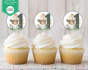 Editable, Wild One Birthday Cupcake Toppers, 1st Birthday Party, Wild One Party, Kids Birthday Cupcake Toppers, Edit in Canva,