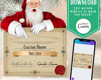 Editable Santa's Naughty/Nice List Certificates, Personalized Christmas Printable, Santa's Naughty List, Santa's Nice List, Instant Download