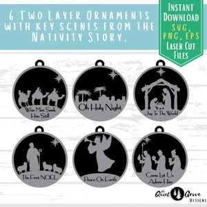 Nativity Ornament Laser Cut SVG Bundle, 6 Coordinating Nativity Ornaments, Christmas Ornament Cut Files, Christmas SVGs, glowforge image 3