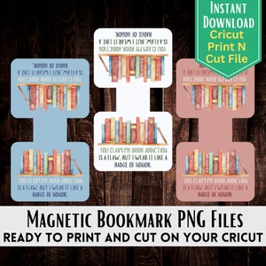 Book Addict Magnetic Bookmark PNG Design Files to make with a Cricut, Magnetic Bookmark Design File, DIY Magnetic Bookmarks, Book Addict PNG image 1