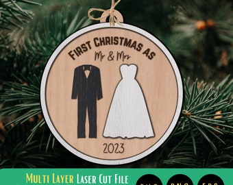 First Married Christmas Ornament Cut File, Laser Cut File, Christmas Ornament Cut file, Instant Download, SVG, xTool, Glowforge, Cricut