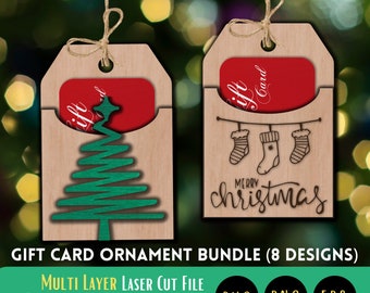 Gift Card Holder Ornaments, Laser Cut Ornaments, Digital Download, Ornament SVG Cut File, Glowforge, xTool, Cricut, Ornament Cut File