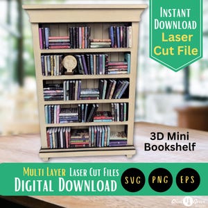 Mini Bookshelf SVG, Multi Layer Laser Cut File, Instant Download, DIY Mini Bookshelf Laser Cut File, Glowforge, xTool