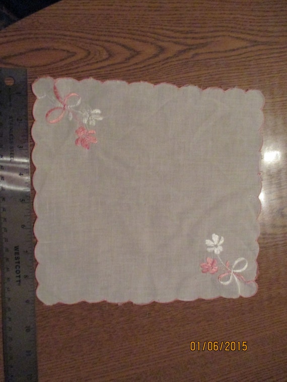 Pink & White flowered handkerchief - image 2
