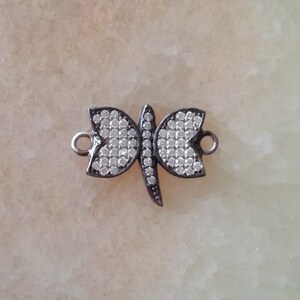 Dragonfly Link, Dragonfly Bracelet, Sterling Silver, Black Finish, Crystal, Dragon Fly Connector, Rhinestone, Original, Unique Charm
