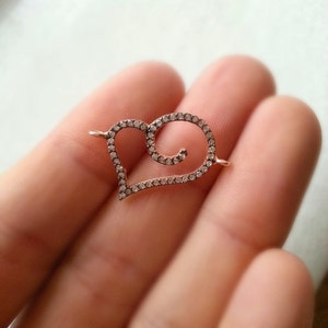 Rhinestone Heart, Rose Gold Heart Link, Oxidized Sterling Silver, Black Diamond, Heart Connector, Heart Bracelet, Rose Gold Findings