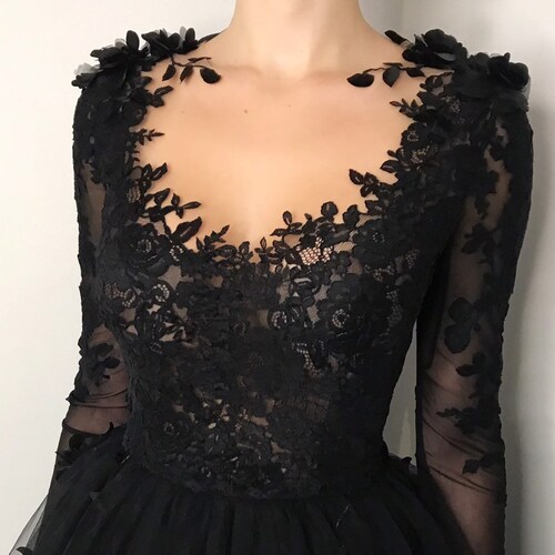 Black Vintage Style Gothic Floral Wedding Dress 3D Flower Etsy Canada