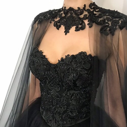 Black Gothic Corset Tulle Wedding Dress Alternative Black | Etsy