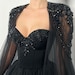 Black Gothic crystal beaded corset wedding tulle dress, elegant beaded alternive bride dress, long black cape,DS9582