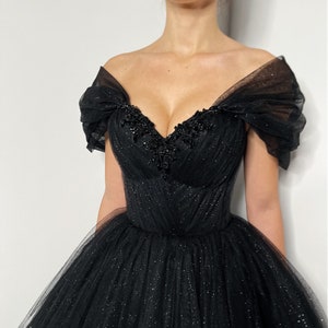 Black Gothic Floral Beaded Corset Tulle Wedding Dress, Alternative Bride  Sheer Corset Prom Dress 