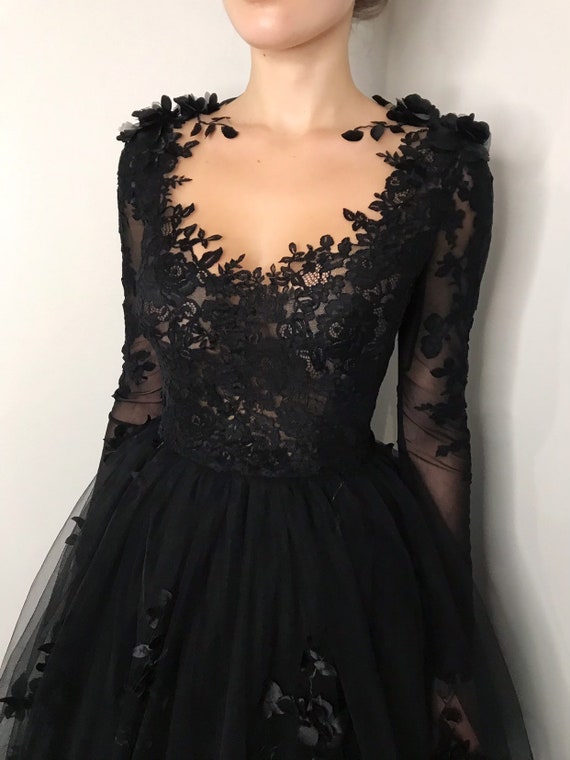 black flower dress